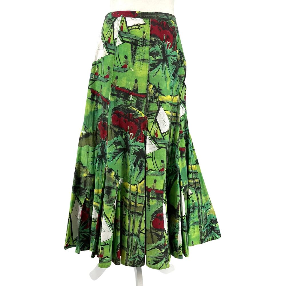 Trelise Cooper Green Full Swing Midi‎ Circle Skirt Sailing Motif Size 4